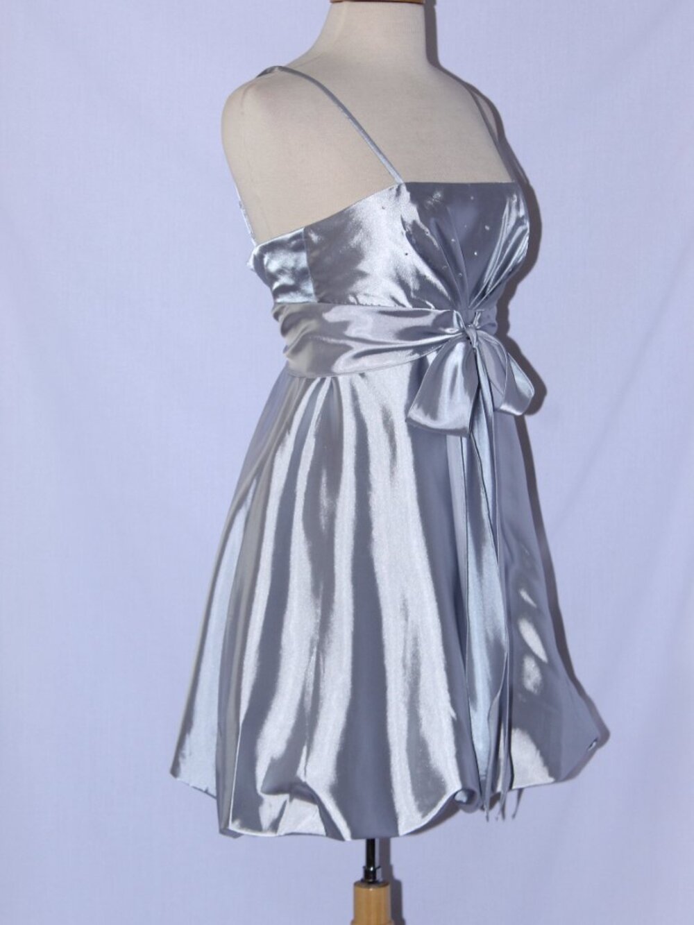 MayQueen #536 Short Satin Party Bubble Dress -Size 4-SILVER - NEW - Picture 3 of 4